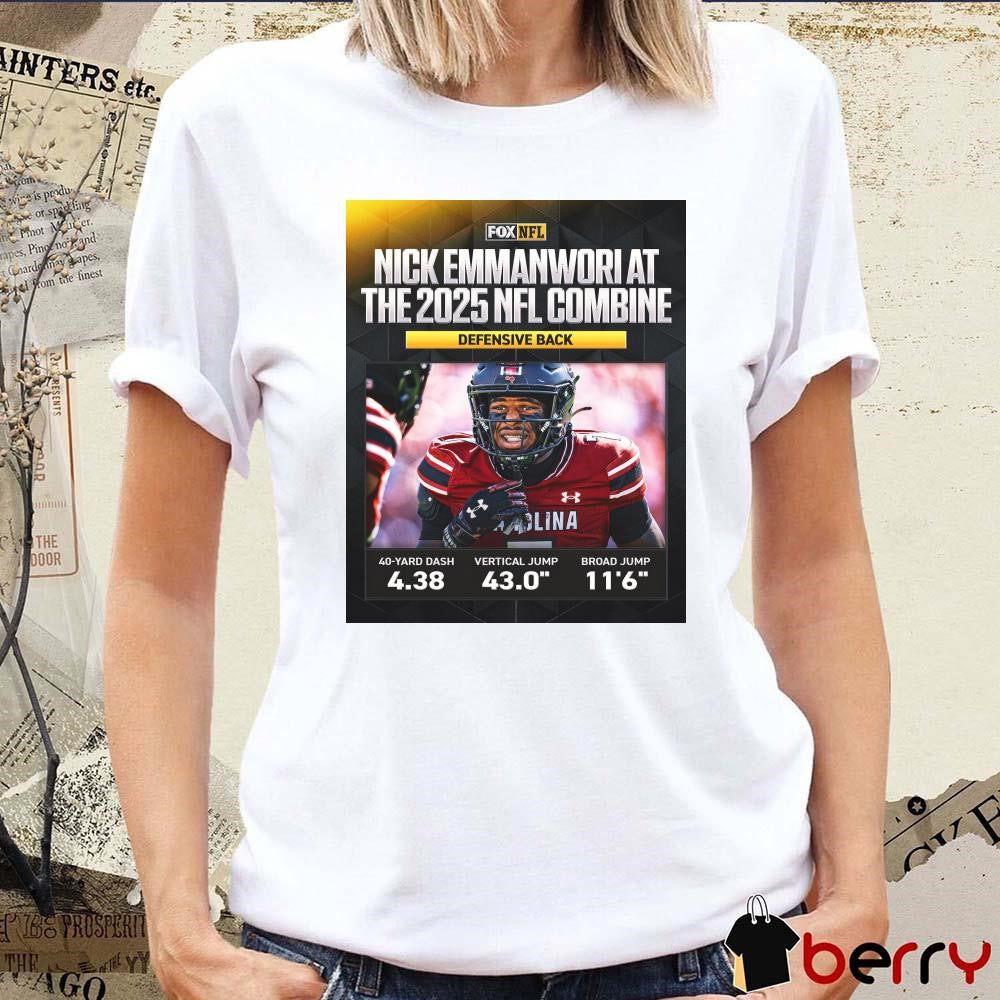Poster South Carolina Gamecocks DB Nick Emmanwori At The 2025 NFL Combine Defensive Back 40-Yard Dash 4.38 On FOX t-shirt