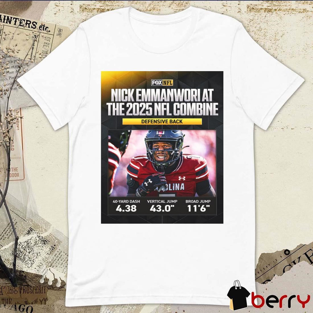 Poster South Carolina Gamecocks DB Nick Emmanwori At The 2025 NFL Combine Defensive Back 40-Yard Dash 4.38 On FOX t-shirt