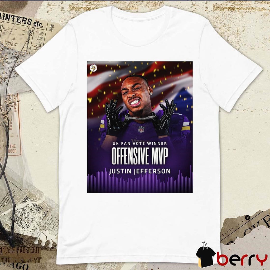 Poster UK Fan Vote Winner Offensive MVP Justin Jefferson Minnesota Vikings NFL Football t-shirt