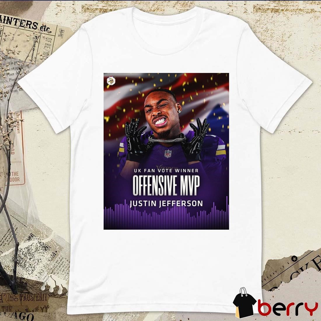Poster UK Fan Vote Winner Offensive MVP Justin Jefferson Minnesota Vikings NFL Football t-shirt