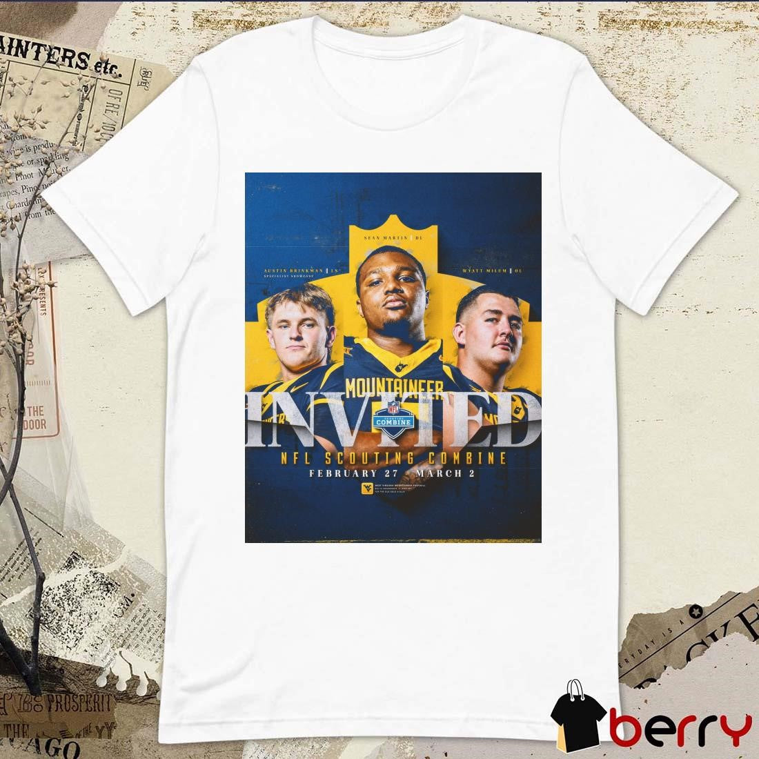 Poster West Virginia football Martin Brinkman Milum Invited 2025 NFL Scouting Combine Feb 27 – Mar 2 t-shirt