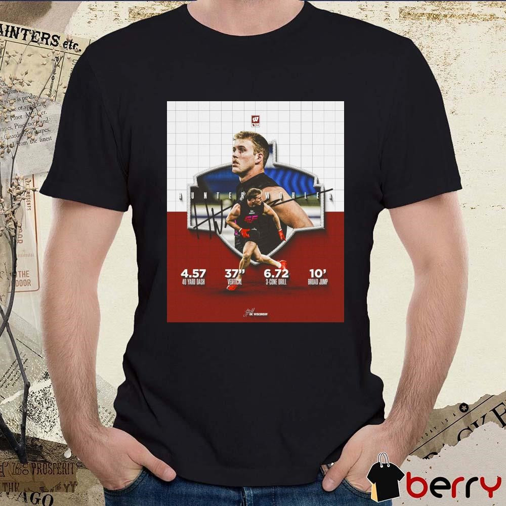 Poster Wisconsin Badgers Football Hunter Wohler 2025 NFL Scouting Combine 4.57 40 yard Dash Signature t-shirt