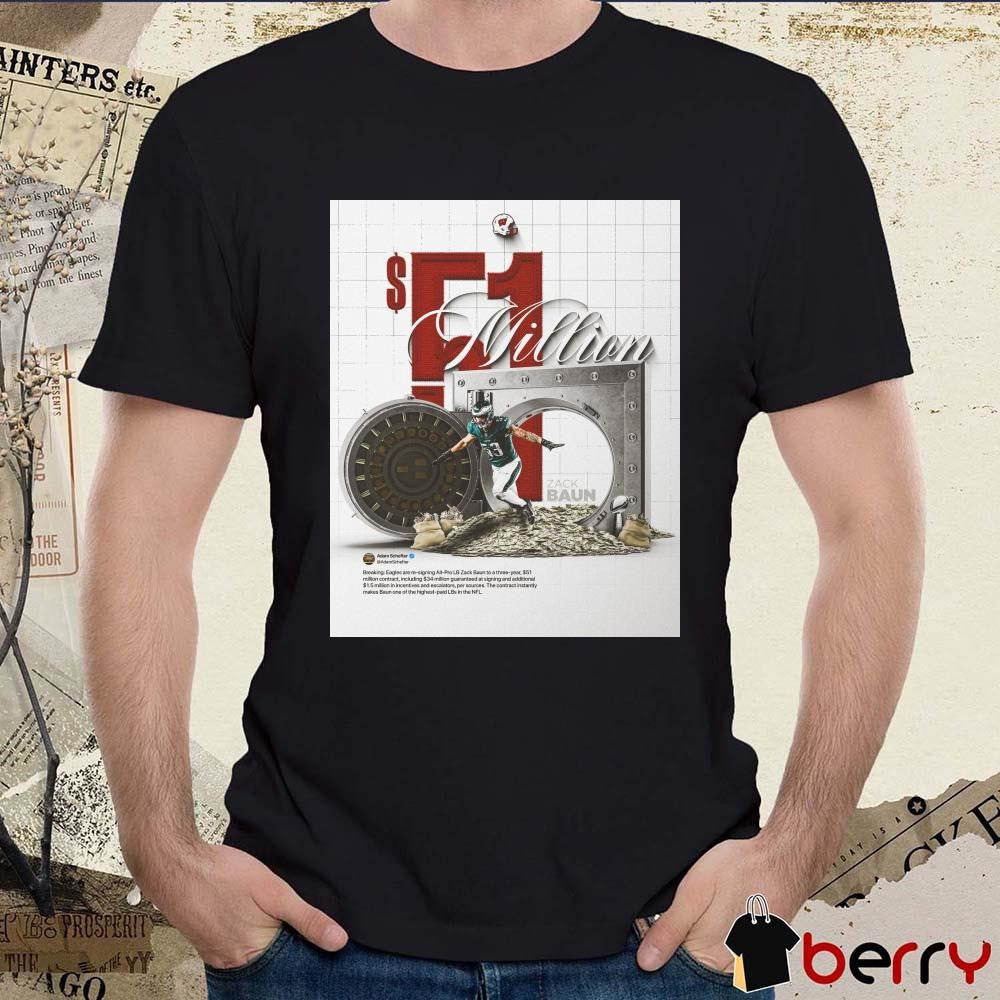 Poster Wisconsin Badgers Football Philadelphia Eagles are re-signing All-Pro LB Zack Baun to a three-year million contract t-shirt