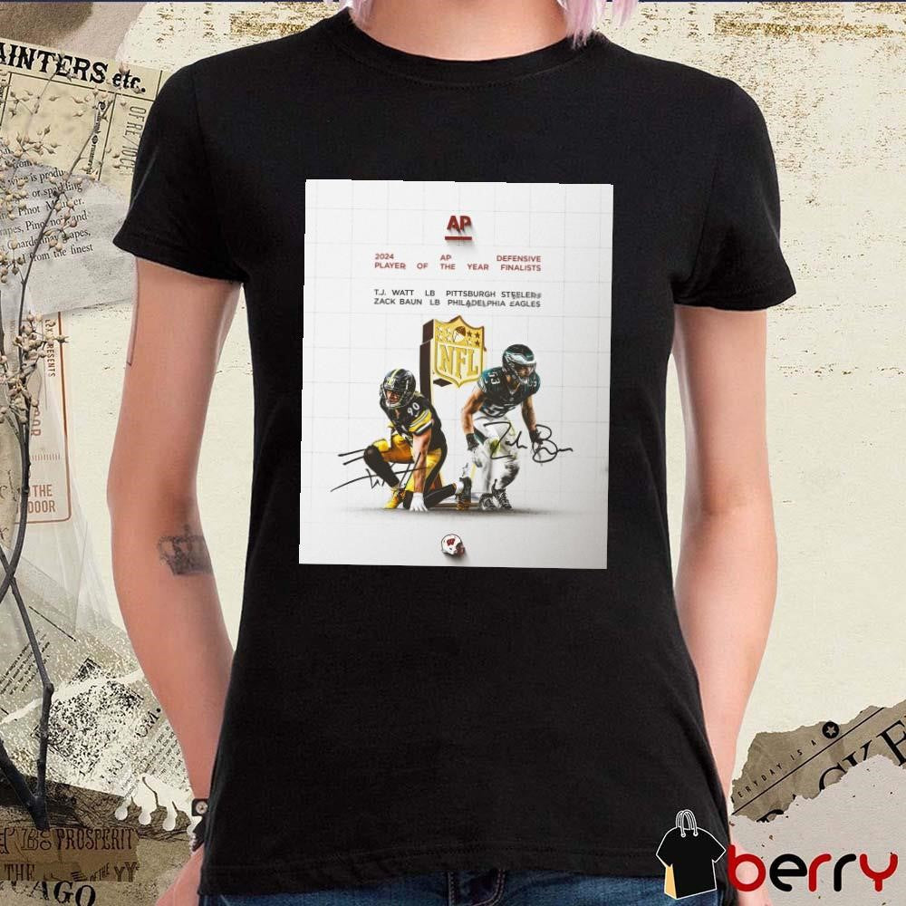Poster Wisconsin Football Congrats to TJ Watt Steelers And Zack Baun Eagles 2024 AP Defensive Player of the Year finalists Signatures t-shirt