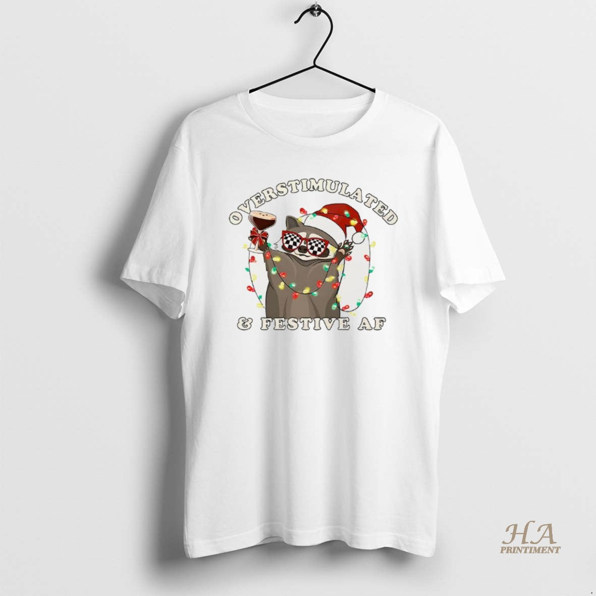 Official Raccoon Overstimulated And Festive Af Christmas T-Shirts, Hoodie, Sweatshirt | InkNestWear.com