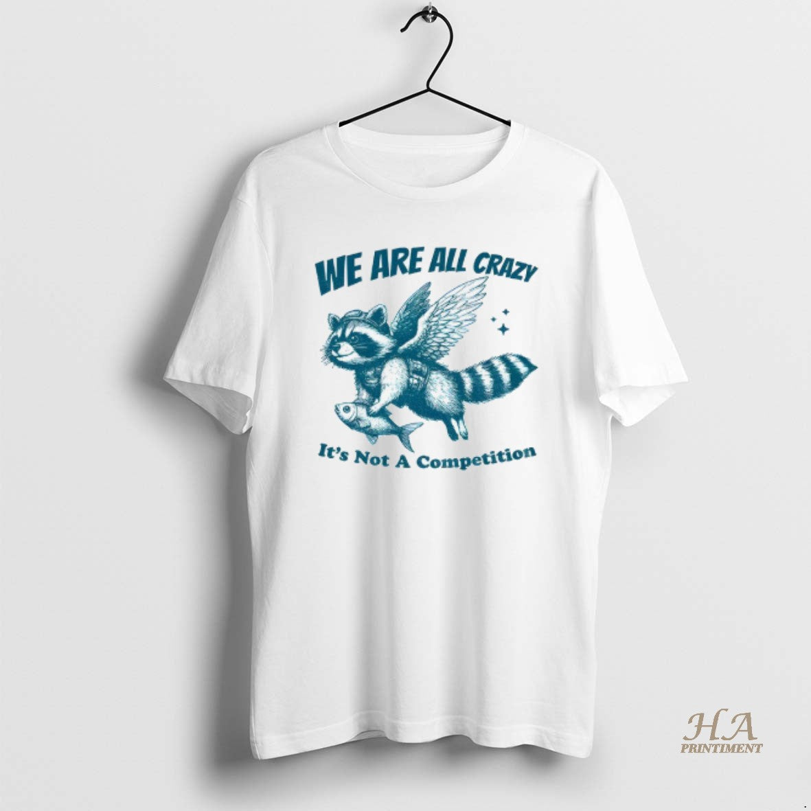 Official Raccoon Holding Fish Fly We Are All Crazy Its Not A Competition T-Shirts, Hoodie, Sweatshirt | InkNestWear.com