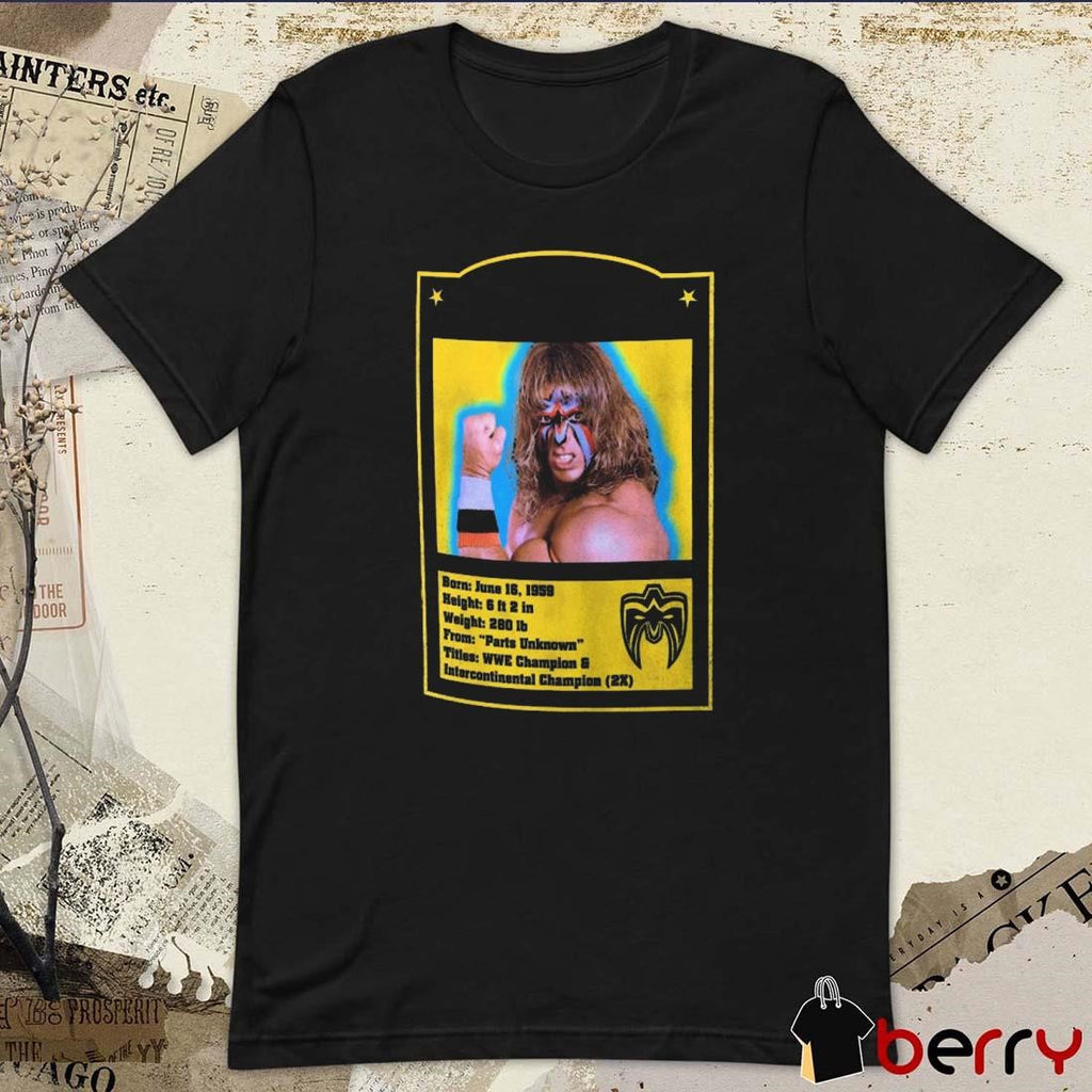 Ripple Junction The Ultimate Warrior Retro Sports Card Born June 16 1959 WWE t-shirt