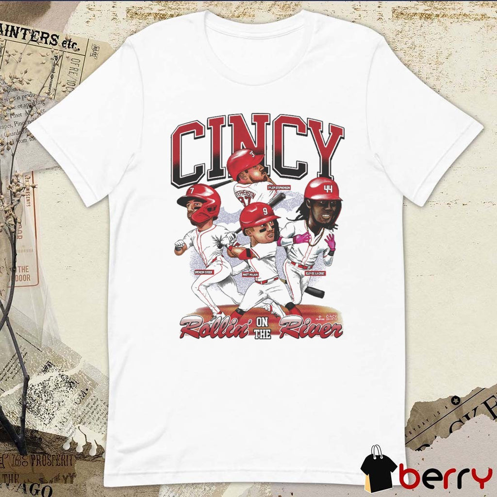 Rollin’ On The River Cincinnati Reds Baseball Spencer Steer Matt Mclain Tyler Stephenson Elly De La Cruz Players Caricatures t-shirt