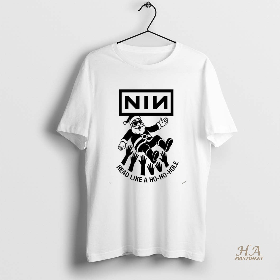 Official Santa Claus Nin Head Like A Ho Ho Hoe Christmas White T-Shirts, Hoodie, Sweatshirt | InkNestWear.com