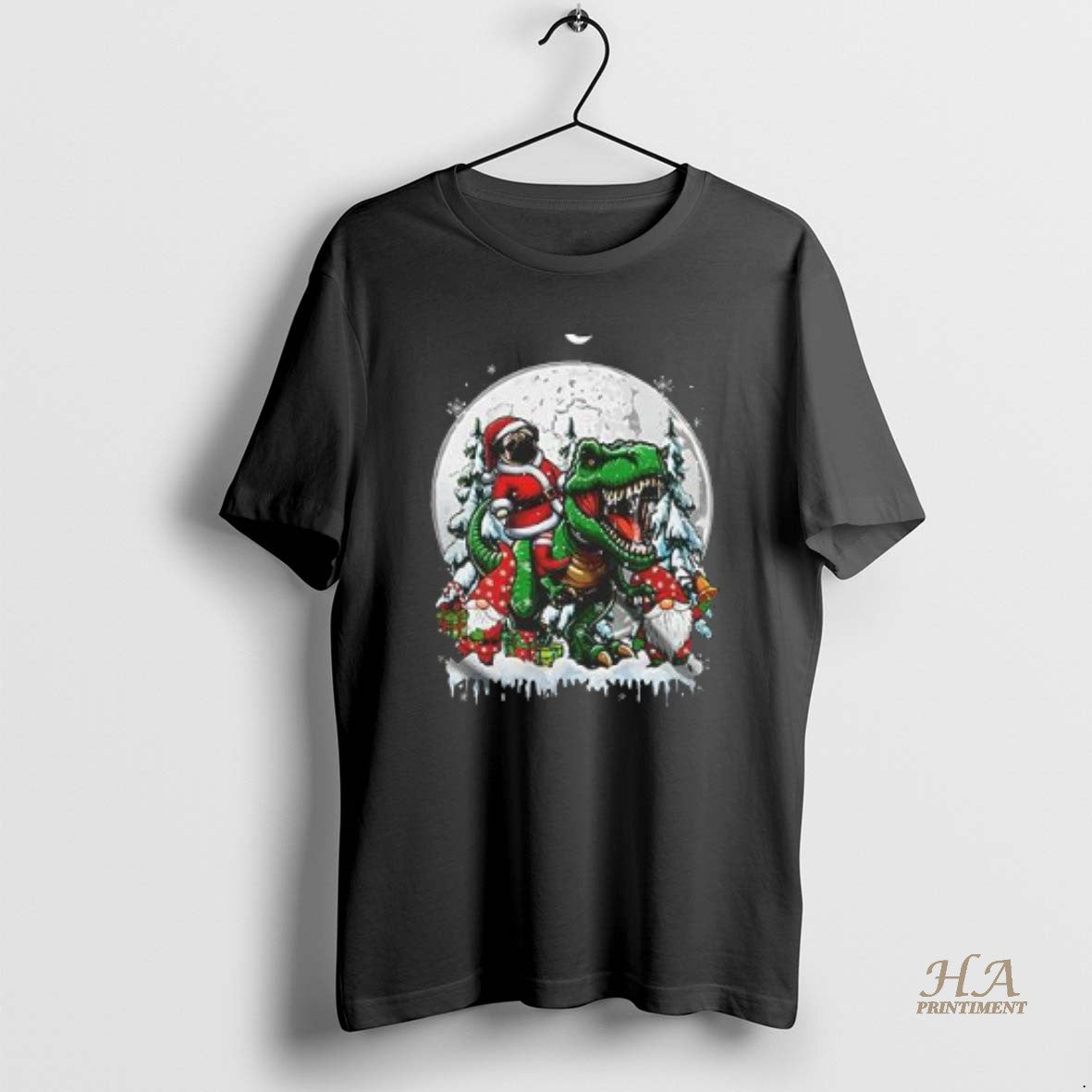 Official Santa Pug Riding T Rex Joyful Christmas Moon T-Shirts, Hoodie, Sweatshirt | InkNestWear.com