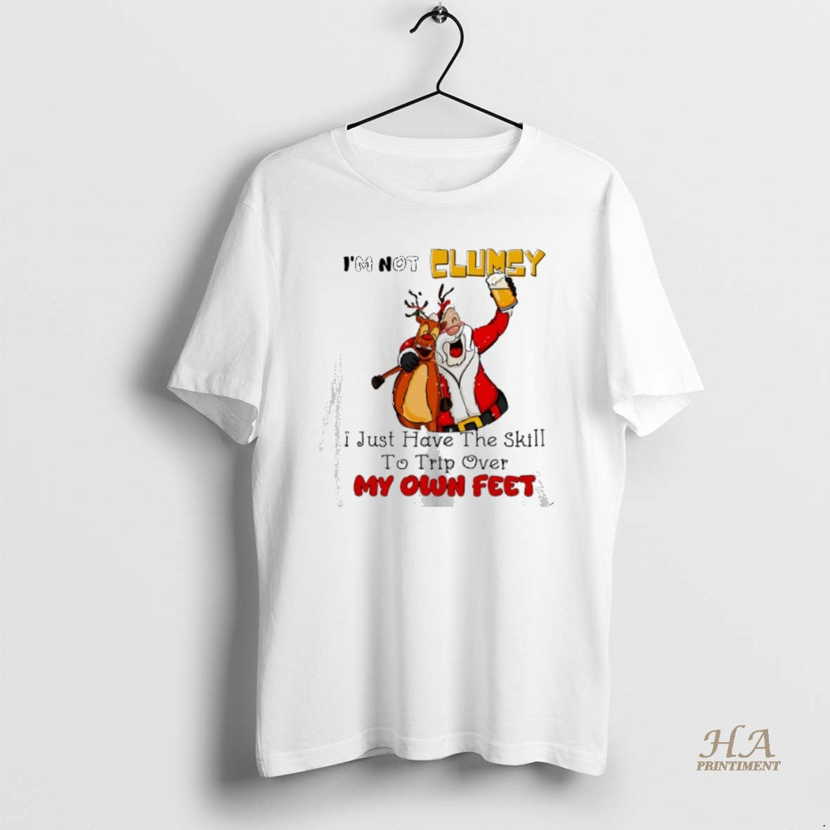 Official Santa And Reindeer Im Not Clumsy I Just Have The Skill To Trip Over T-Shirts, Hoodie, Sweatshirt | InkNestWear.com