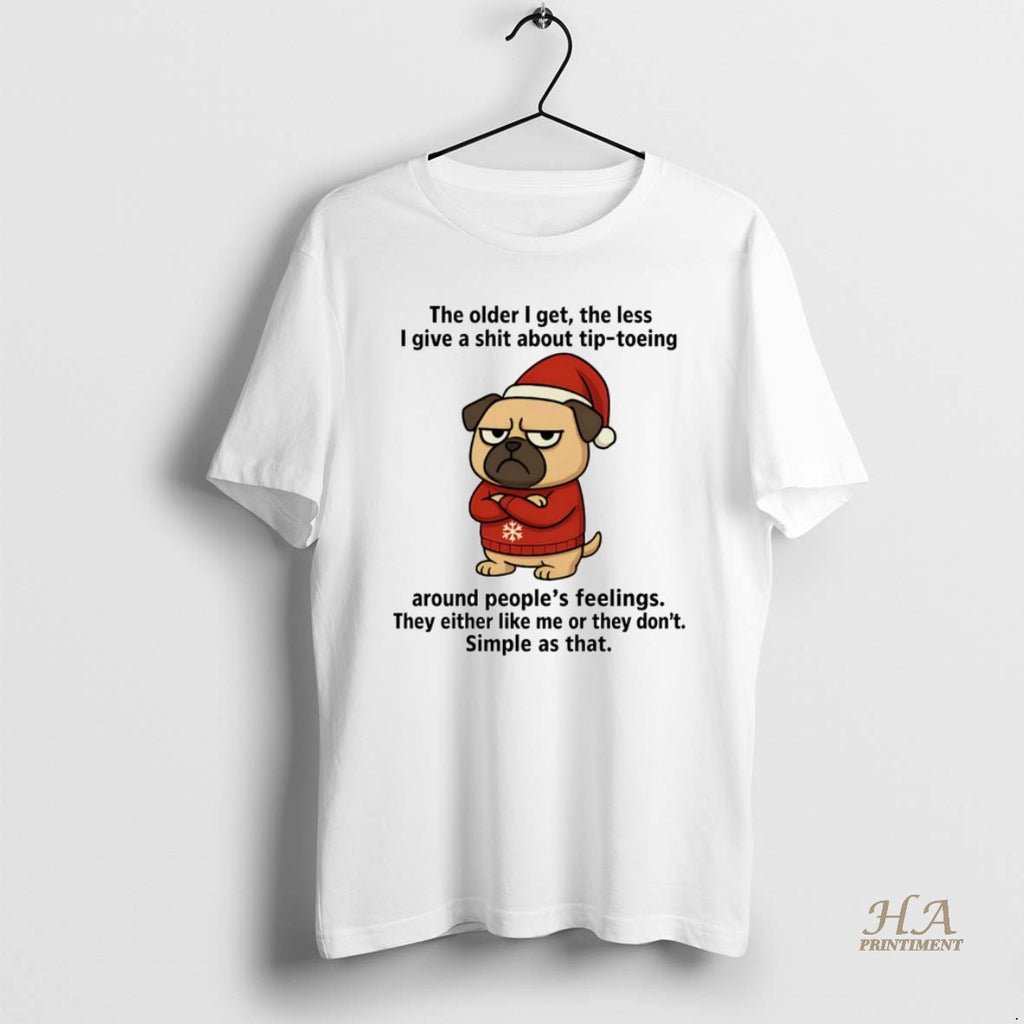 Official Santa Pug The Older I Get The Less I Give A Shit Christmas T-Shirts, Hoodie, Sweatshirt | InkNestWear.com