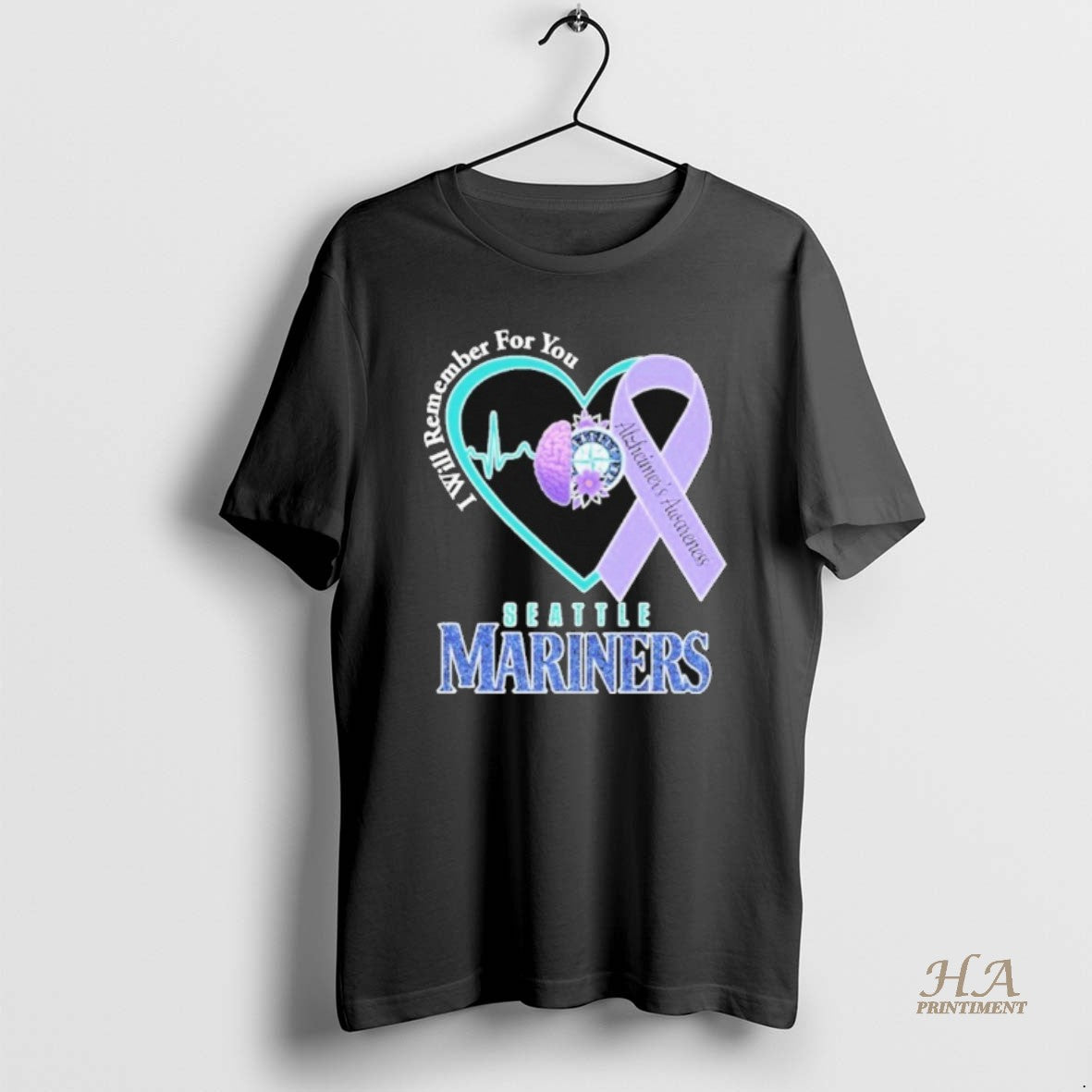 Official Seattle Mariners I Will Remember For You Alzheimers Awareness Heartbeat Brain T-Shirts, Hoodie, Sweatshirt