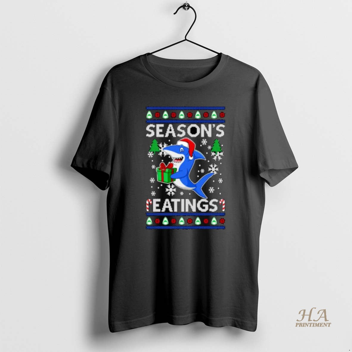 Official Shark Santa Seasons Eatings Ugly Christmas Ornaments T-Shirts, Hoodie, Sweatshirt | InkNestWear.com