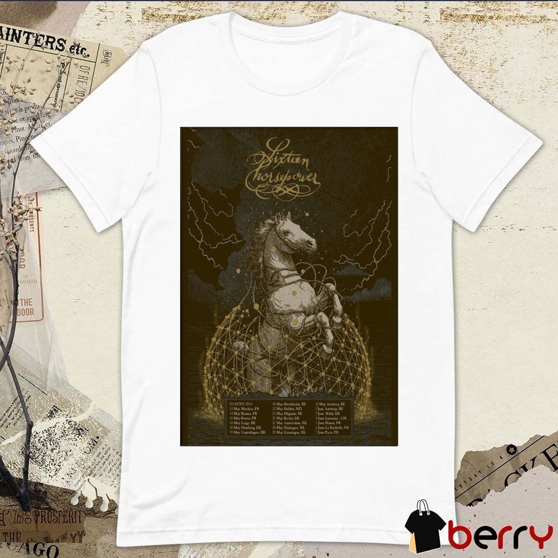 Sixteen Horsepower Pop Up Shop Poster 2026 Europe Shows May 13 – June 7 t-shirt