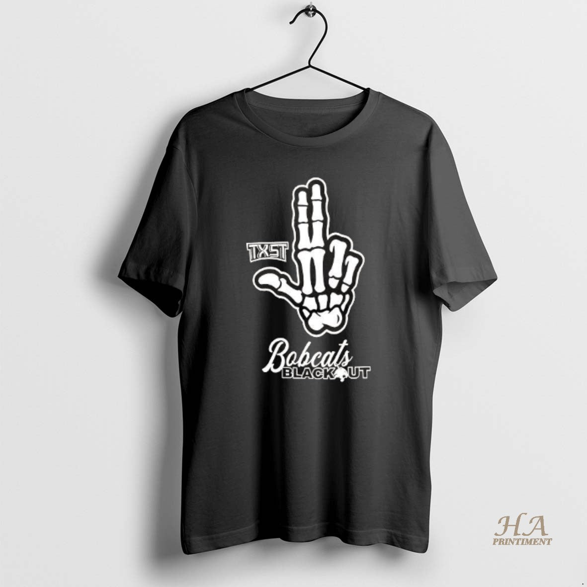 Official Skeleton Hand Txst Texas State Bobcats Blackout T-Shirts, Hoodie, Sweatshirt | InkNestWear.com