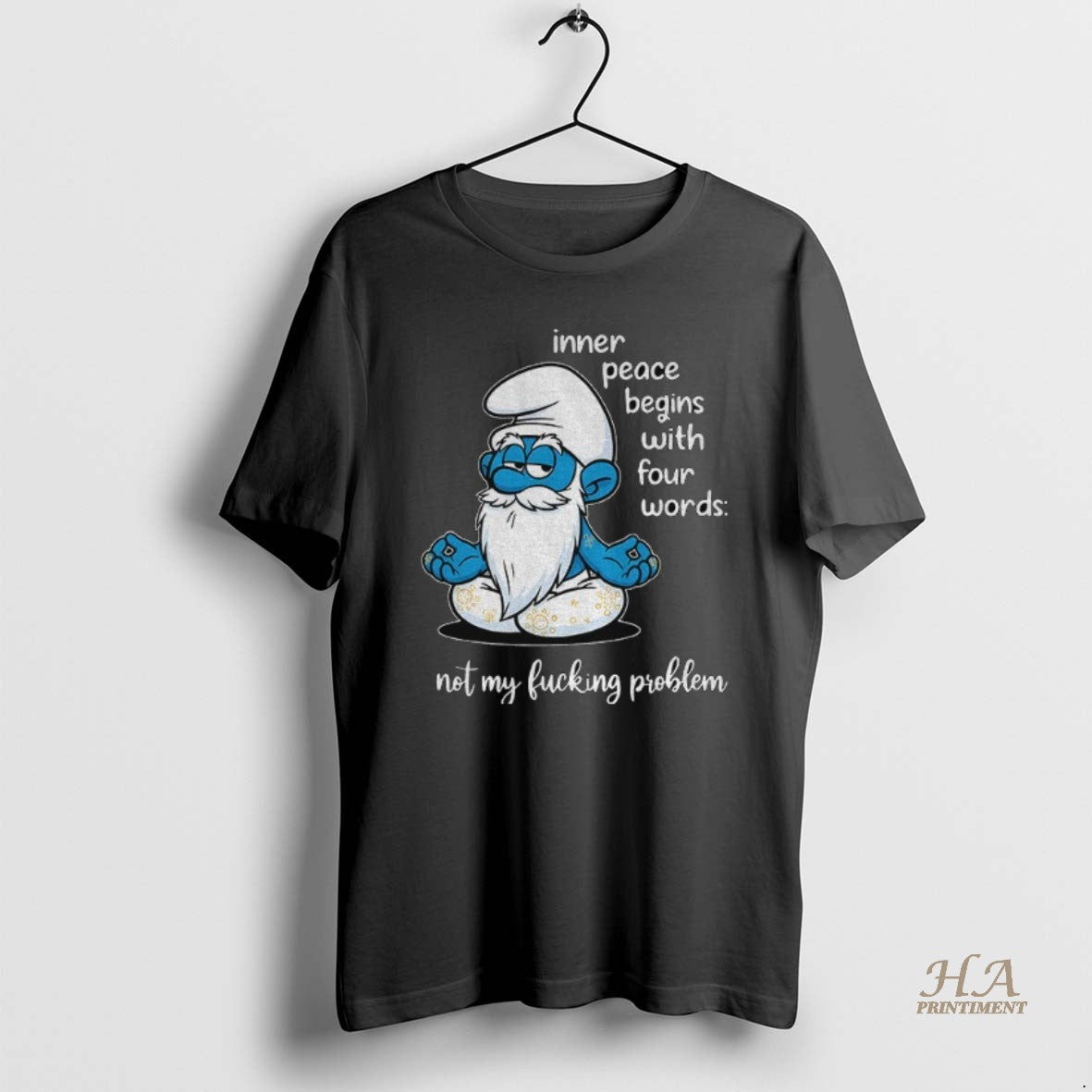 Official Smurf Yoga Inner Peace Begins With Four Words Not My Fucking Problem T-Shirts, Hoodie, Sweatshirt | InkNestWear.com