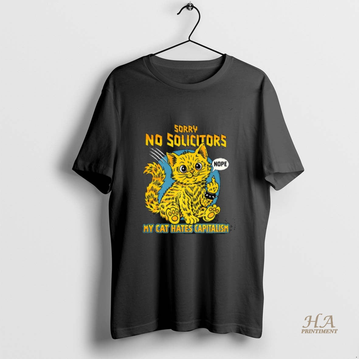 Official Sorry No Solicitors My Cat Hate Capitalism Kitty Middle Finger T-Shirts, Hoodie, Sweatshirt | InkNestWear.com