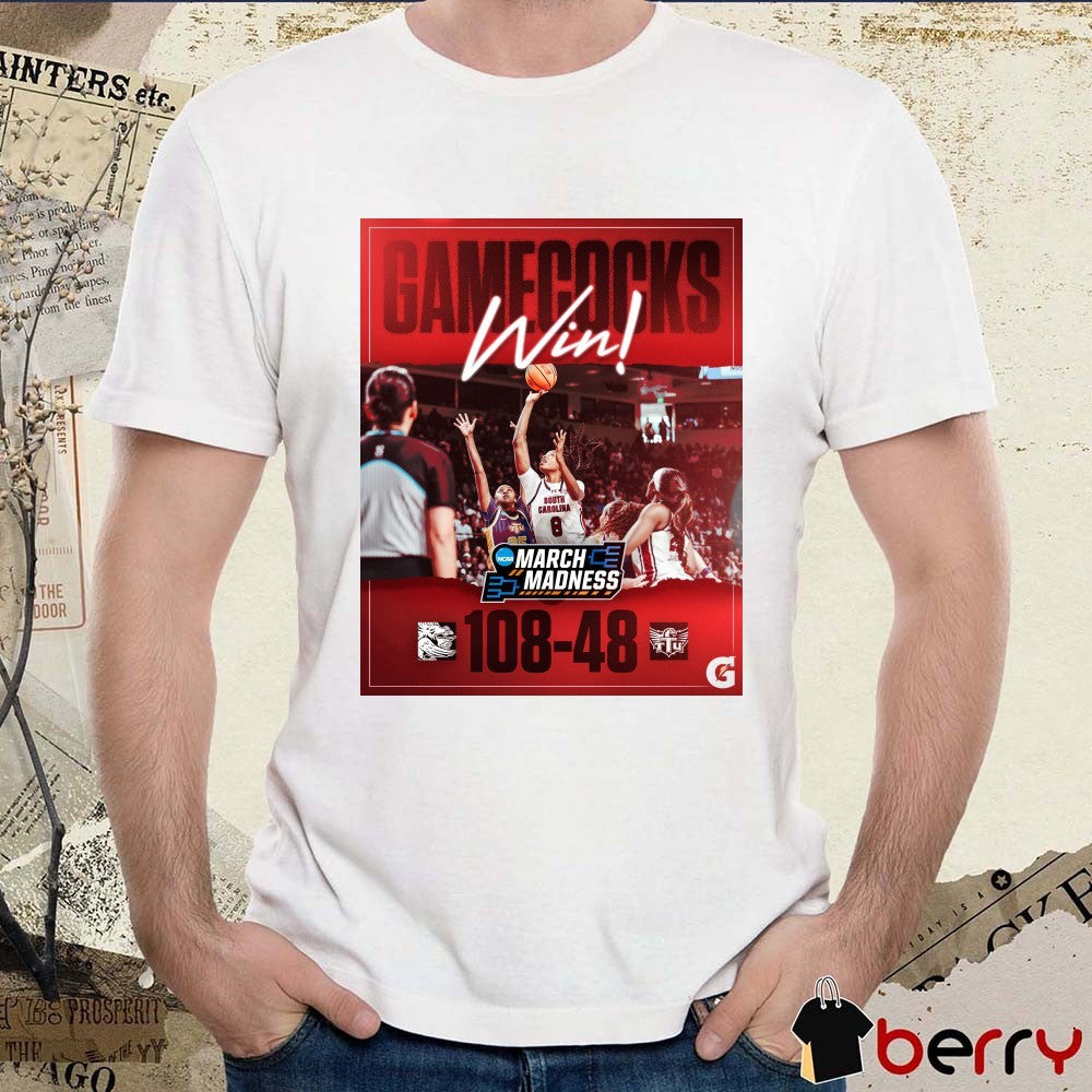 South Carolina Gamecocks Win Tennessee Tech Golden Eagles Final Score 108 – 48 NCAA March Madness Poster t-shirt
