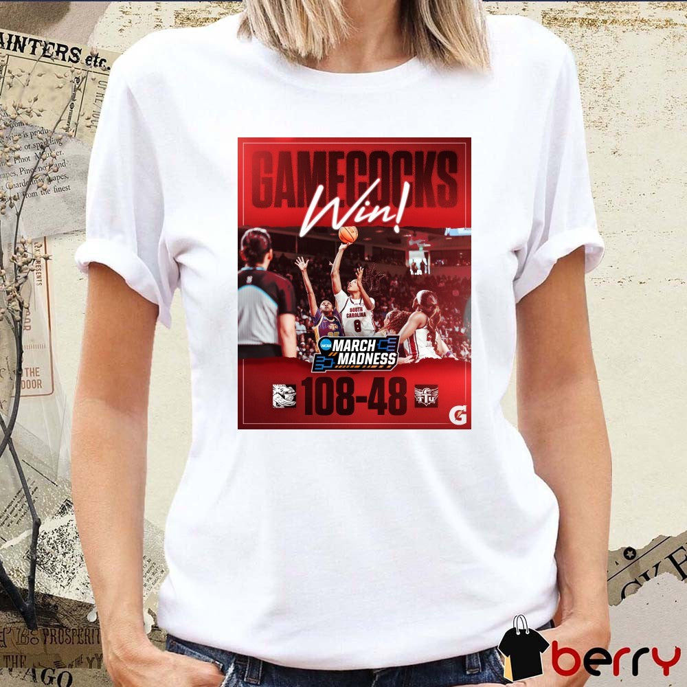 South Carolina Gamecocks Win Tennessee Tech Golden Eagles Final Score 108 – 48 NCAA March Madness Poster t-shirt
