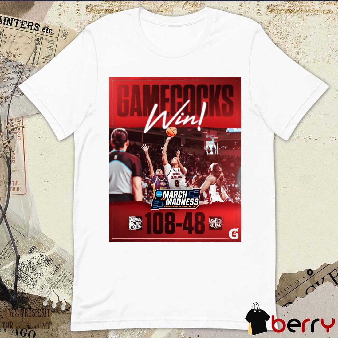South Carolina Gamecocks Win Tennessee Tech Golden Eagles Final Score 108 – 48 NCAA March Madness Poster t-shirt