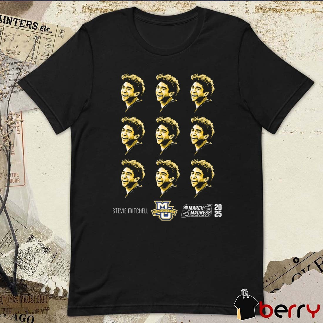 Stevie Mitchell Patterned Head Marquette Golden Eagles Basketball NCAA March Madness 2025 Painting t-shirt
