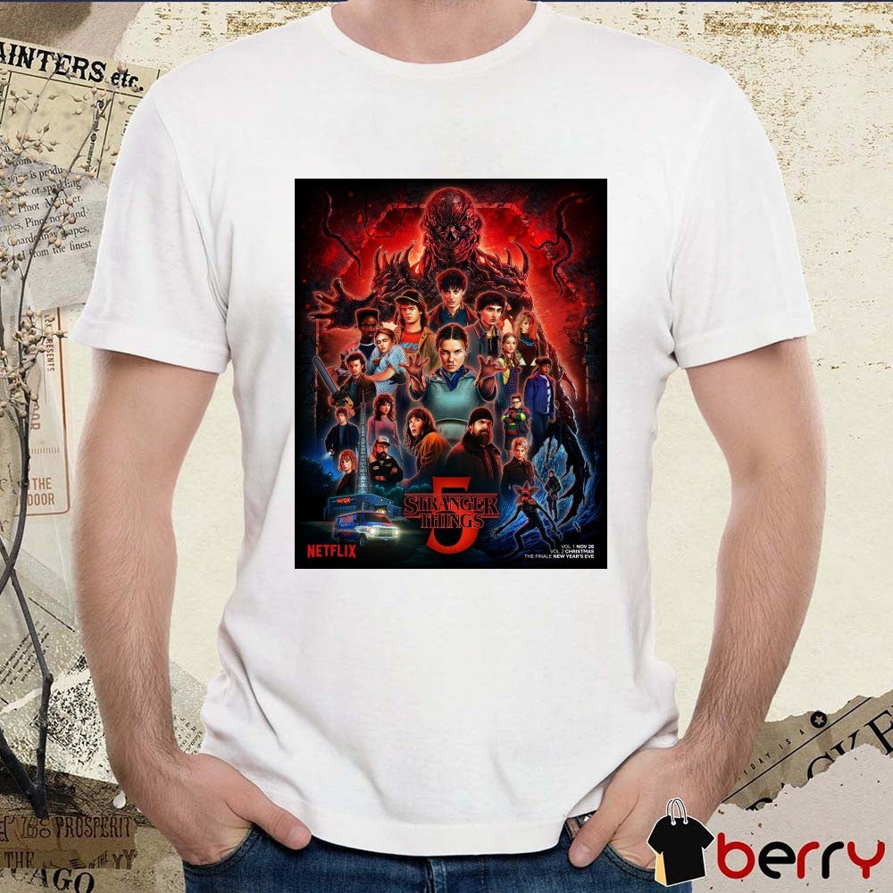 Stranger Things 2025 Vol 1 November 26, Vol 2 Christmas Day, December 25 The Finale New Year’s Eve Poster t-shirt