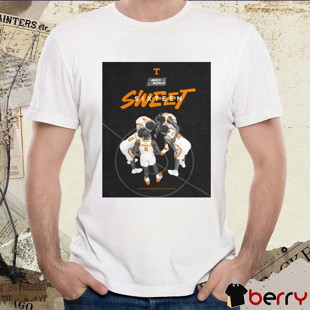 Tennessee Volunteers 2026 NCAA Men’s Basketball Tournament March Madness Back To The Sweet Sixteen Poster t-shirt