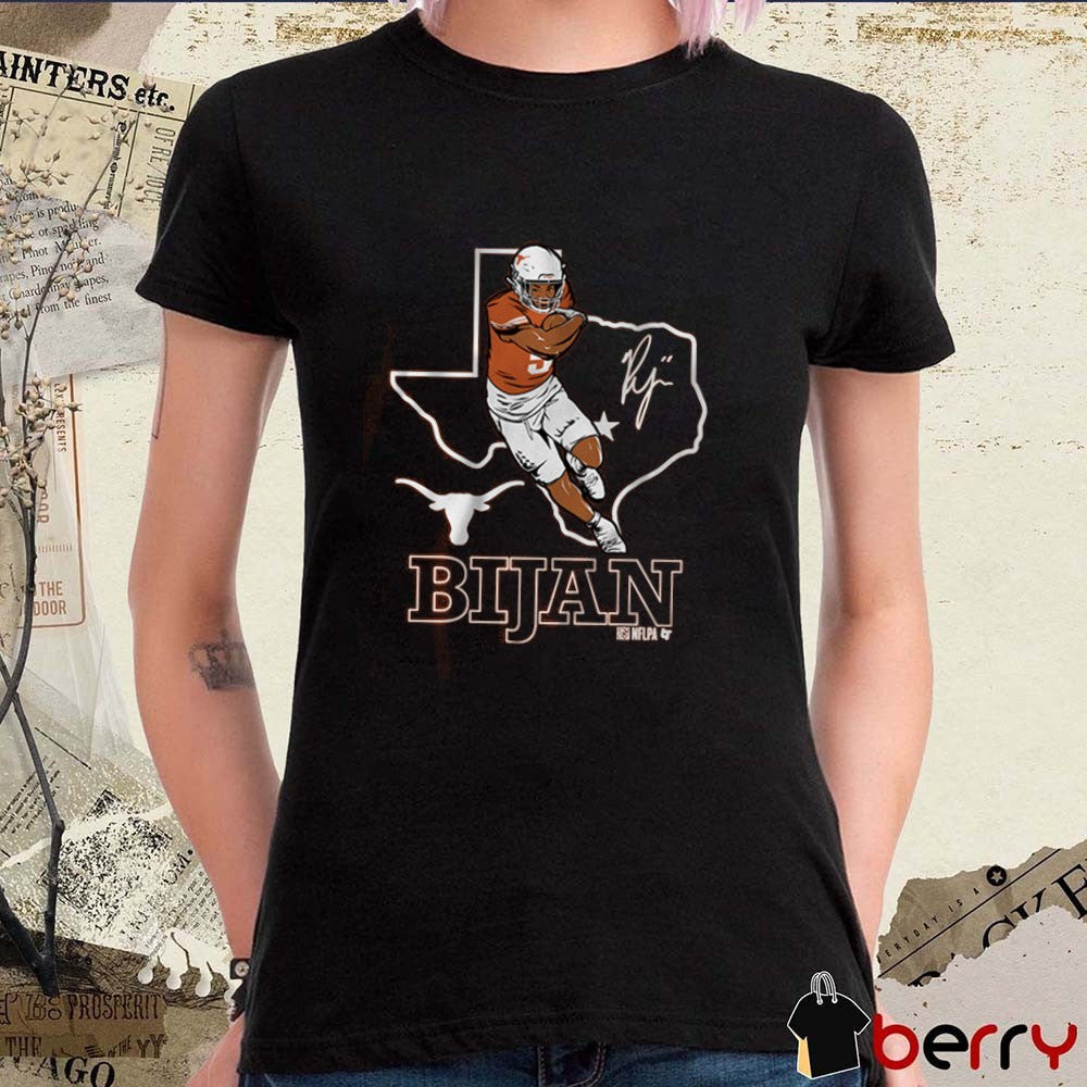 Texas Longhorn Football NCAA Bijan Robinson State Outline Signature t-shirt