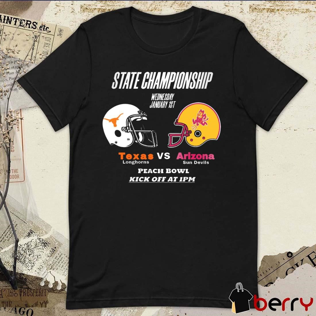 Texas Longhorns VS Arizona State Sun Devils State Championship Wednesday January 1st 2025 Peach Bowl Helmet t-shirt