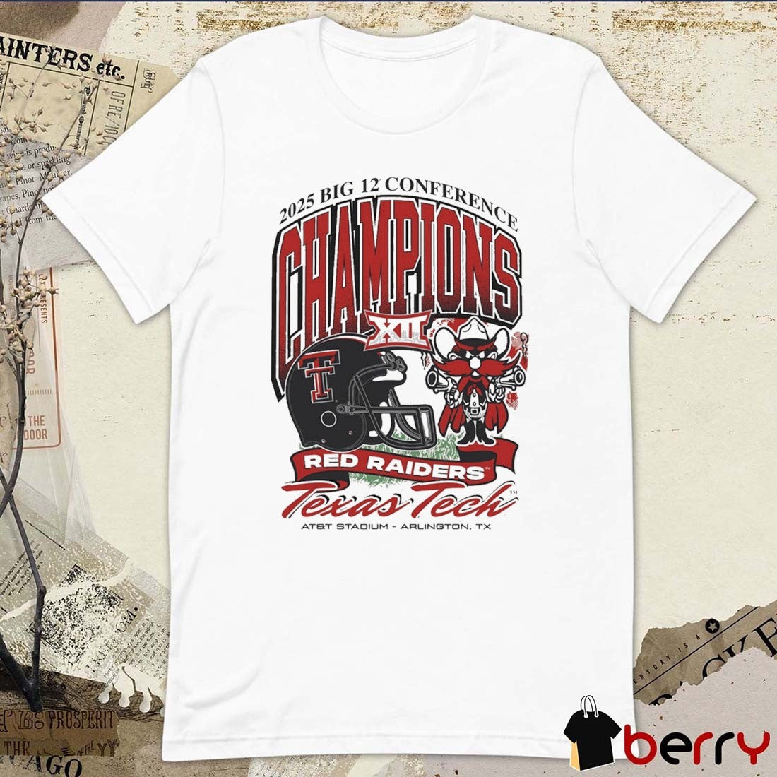 Texas Tech Red Raiders 2025 Big 12 Football Champions AT&T Stadium Arlington TX Mascot t-shirt