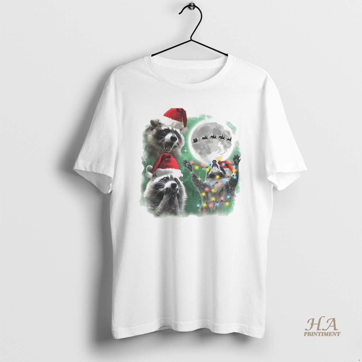 Official Three Raccoons With The Lamp String Under Moon Christmas T-Shirts, Hoodie, Sweatshirt | InkNestWear.com