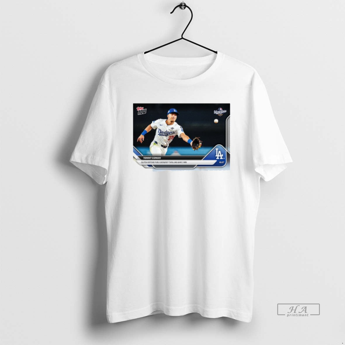 Official Tommy Edman 2025 Mlb Topps Los Angeles Dodgers Clutch Defense Fuels Dodgers Thrilling Game T-Shirts, Hoodie,...