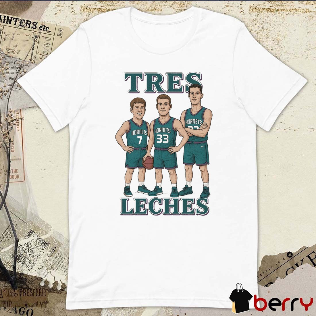 Tres Leches Charlotte Hornets Damion Baugh, Alonzo Mourning and Tre Mann Caricatures t-shirt