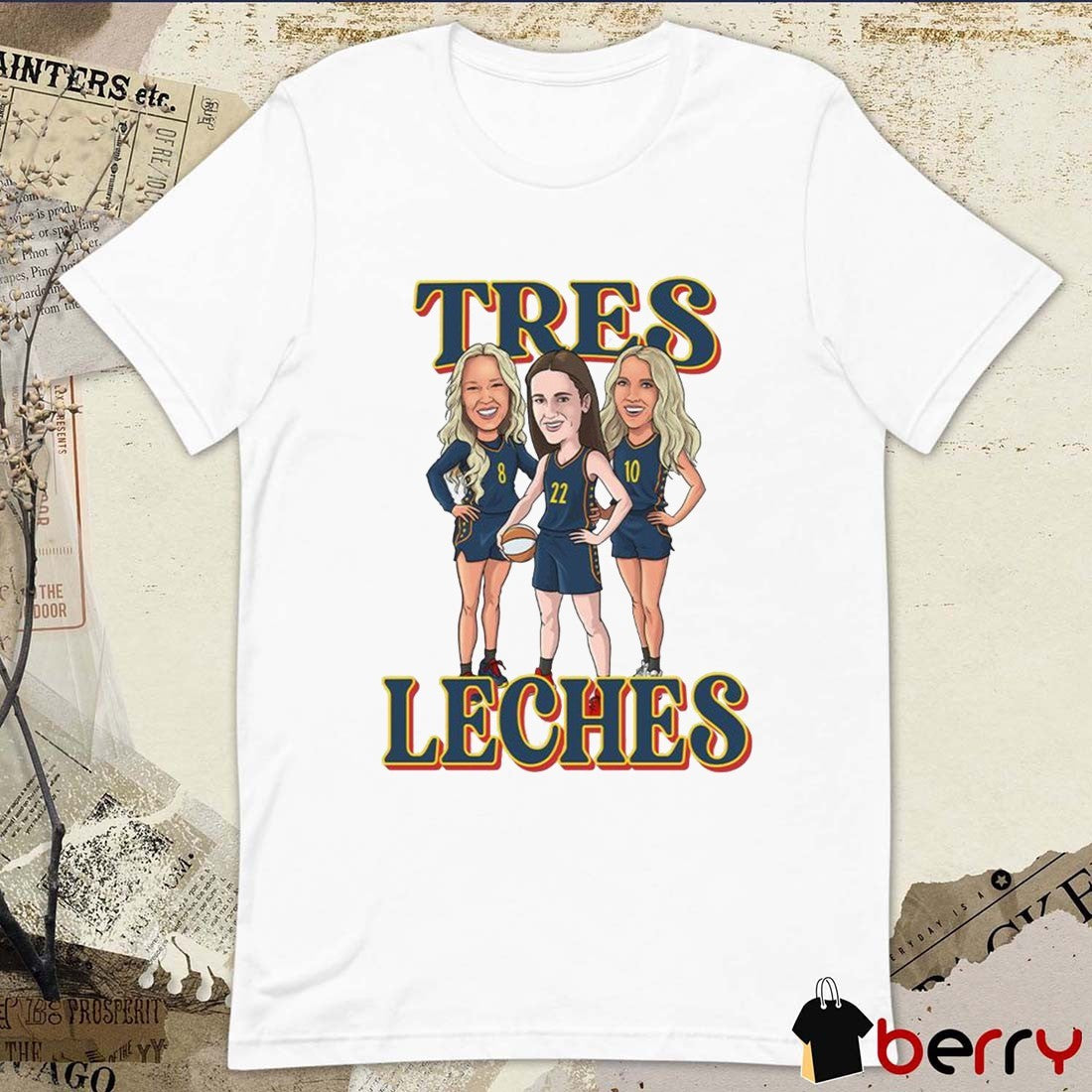 Tres Leches Indiana Fever Caitlin Clark, Sophie Cunningham and Lexie Hull Caricatures t-shirt