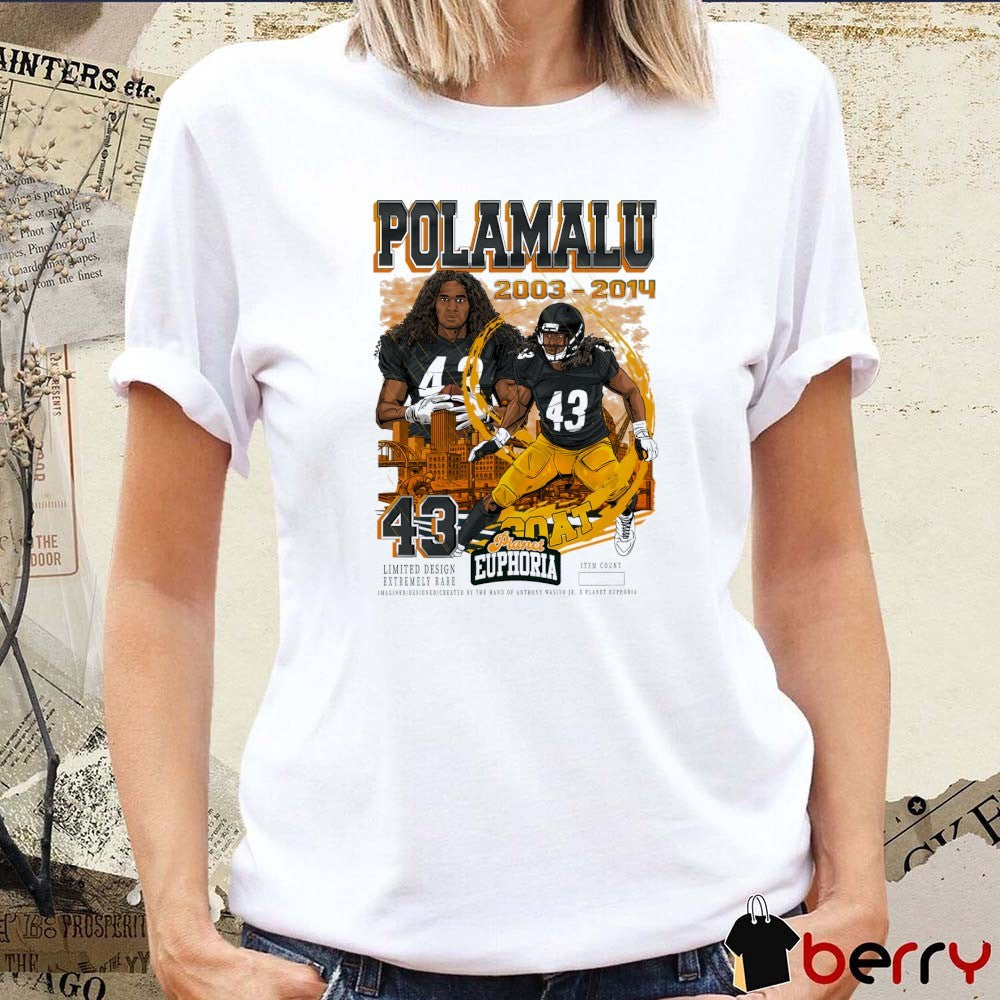 Troy Polamalu 2003-2014 Pittsburgh Steelers NFL Planet Euphoria Art t-shirt