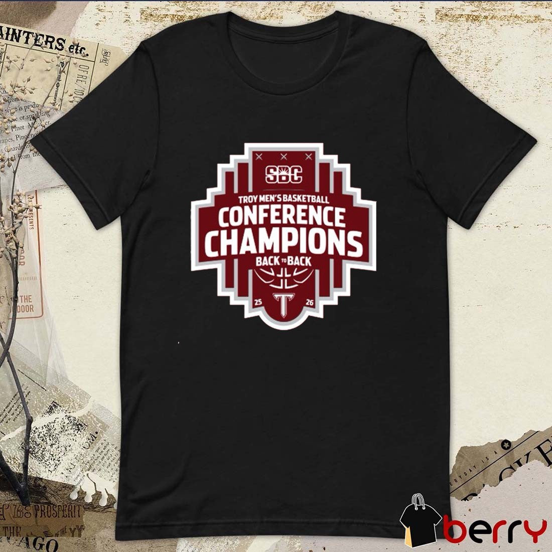 Troy Trojans Men’s Basketball 2026 Conference Champions Back To Back SBC Logo t-shirt