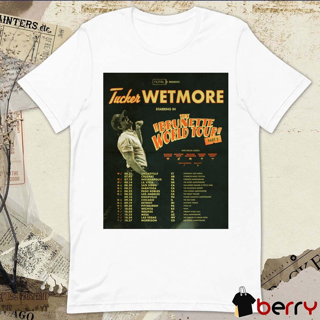 Tucker Wetmore Starring In The Brunette World Tour Part 2 2026 Poster t-shirt