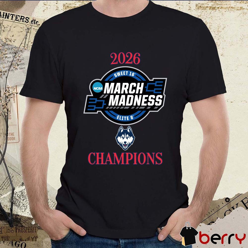 UConn Huskies 2026 NCAA Men’s March Madness Sweet 16 Elite 8 Champions Logo t-shirt