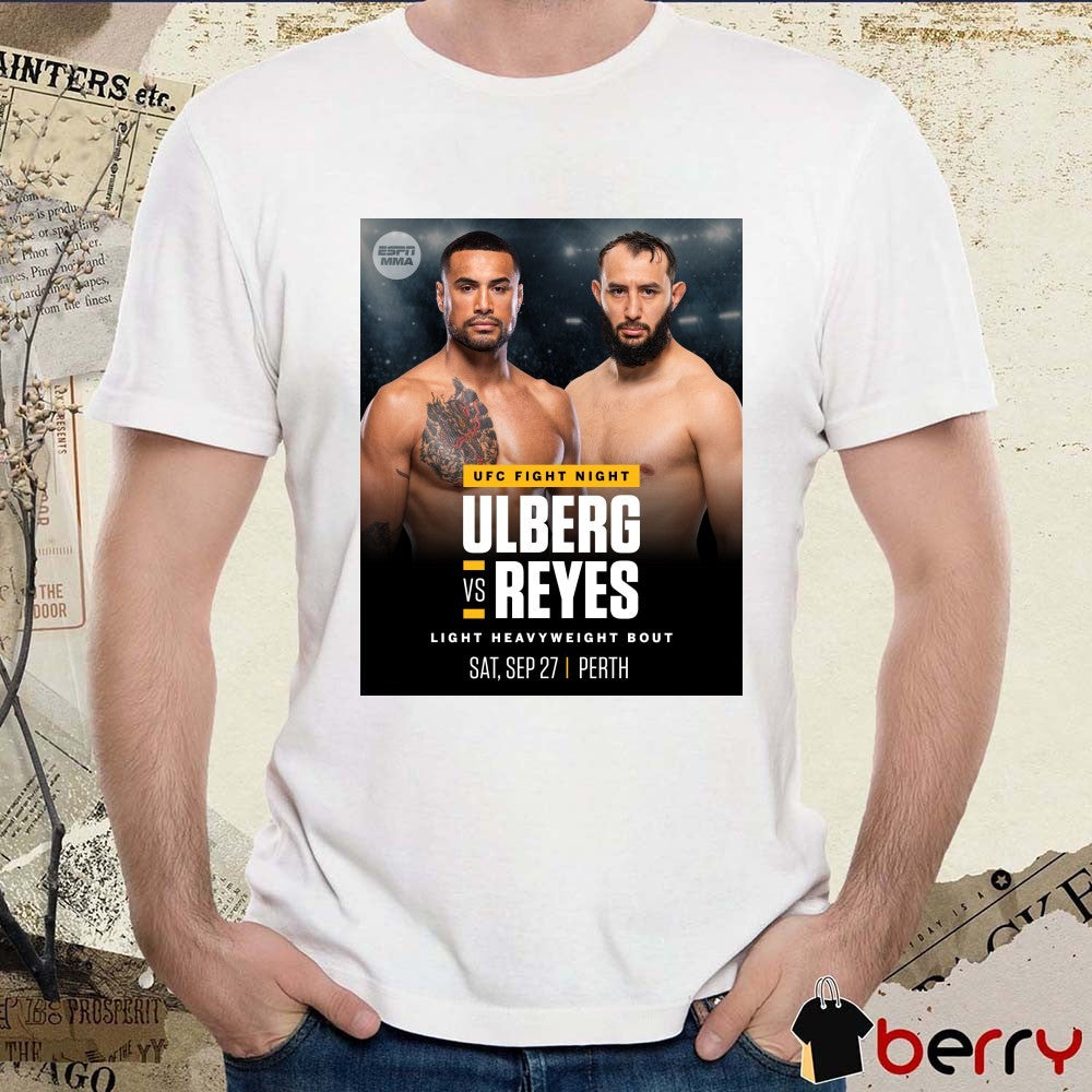 UFC Fight Night Carlos Ulberg and Dominick Reyes Light Heavyweight Bout September 27th 2025 Perth, Australia Poster t-shirt