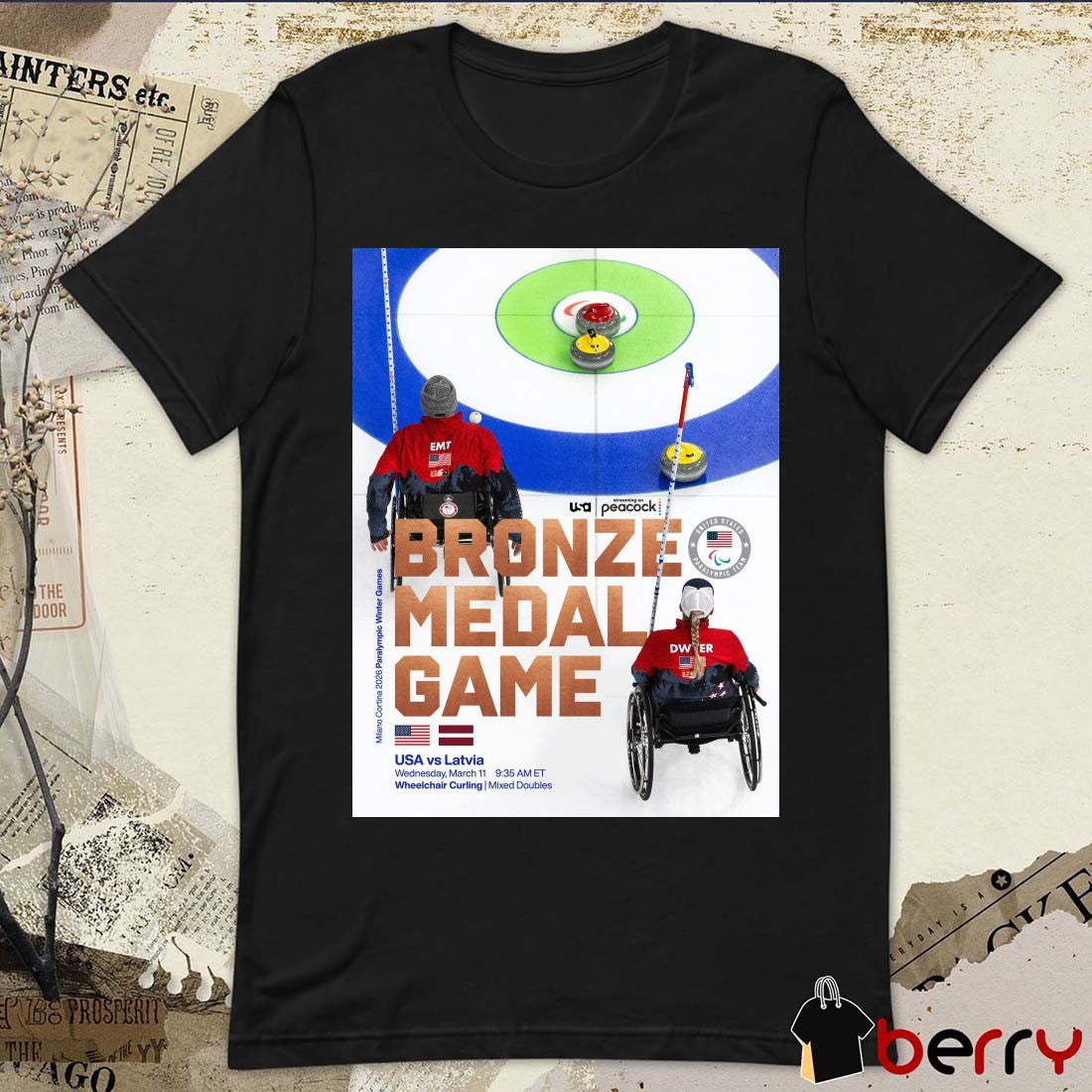USA Vs Latvia March 11 2026 Wheelchair Curling Mixed Doubles Bronze Medal Game Poster t-shirt