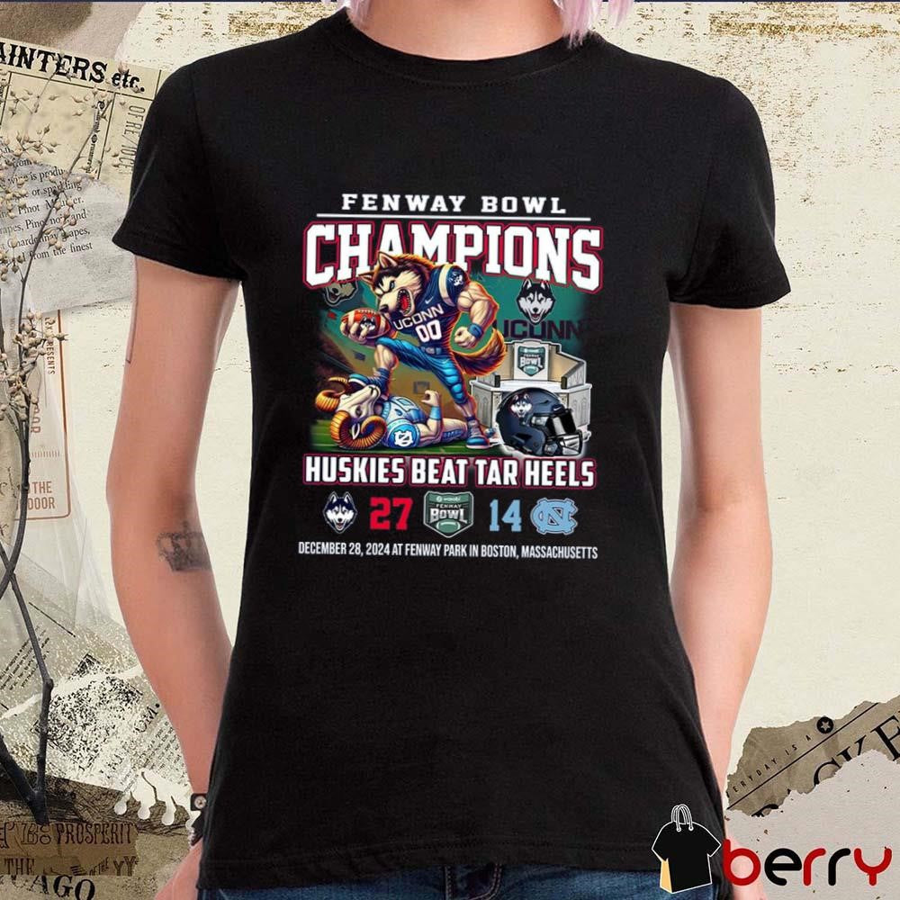 Uconn Huskies Beat Tar Heels Fenway Bowl 2024 Champions 27-14 Score Dec 28 At Fenway Park In Boston Massachusetts Mascot t-shirt