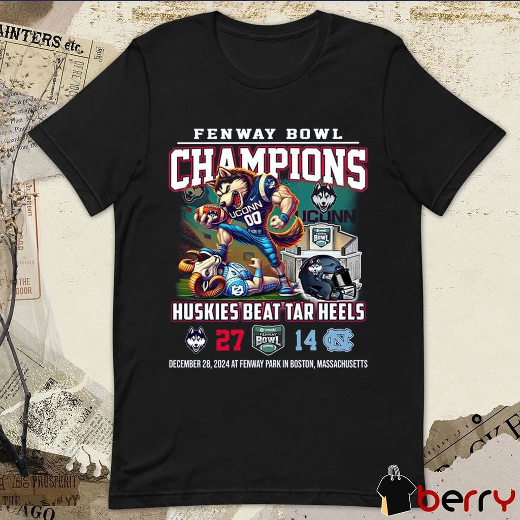Uconn Huskies Beat Tar Heels Fenway Bowl 2024 Champions 27-14 Score Dec 28 At Fenway Park In Boston Massachusetts Mascot t-shirt