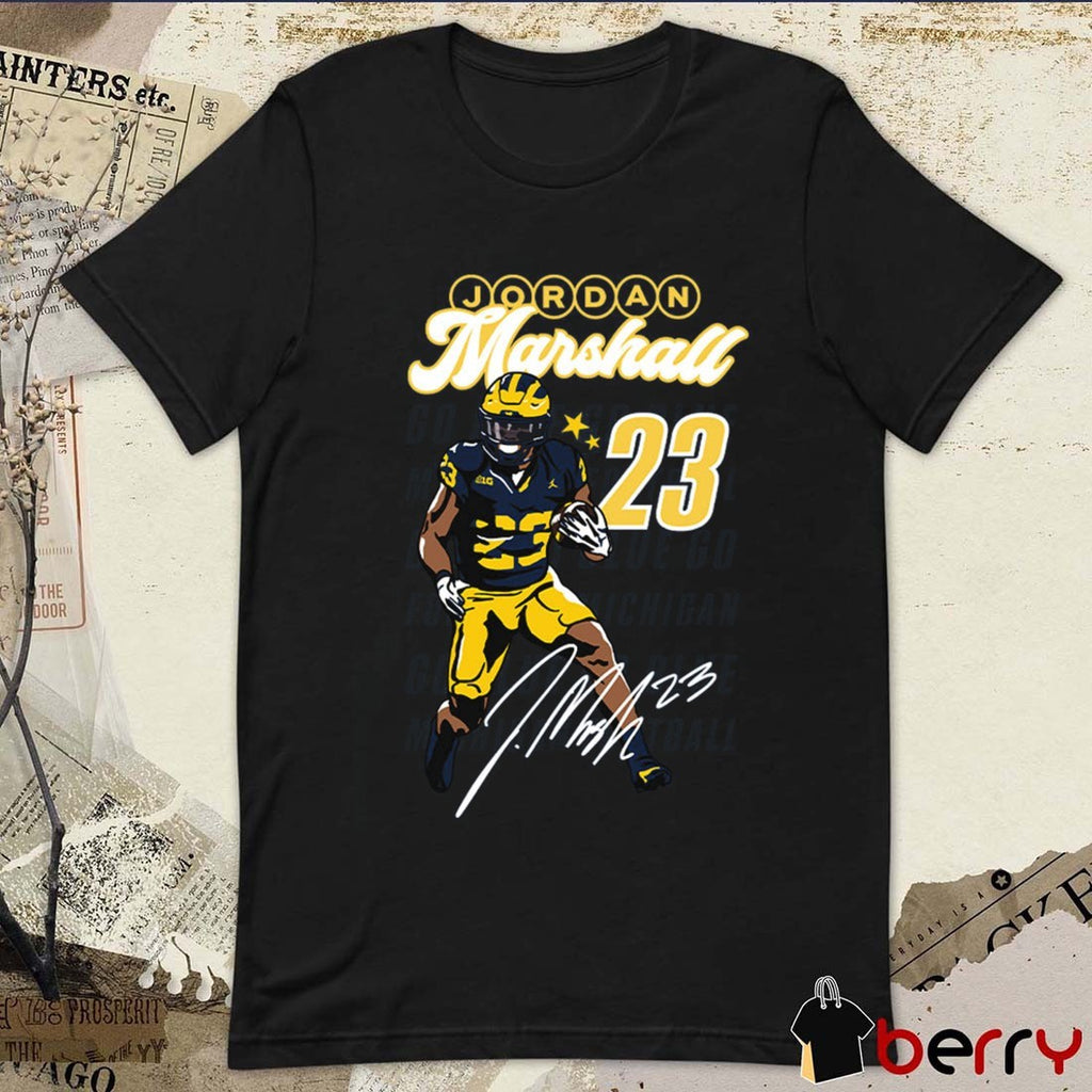 Valiant University of Michigan Football Jordan Marshall Illustrated Signature t-shirt