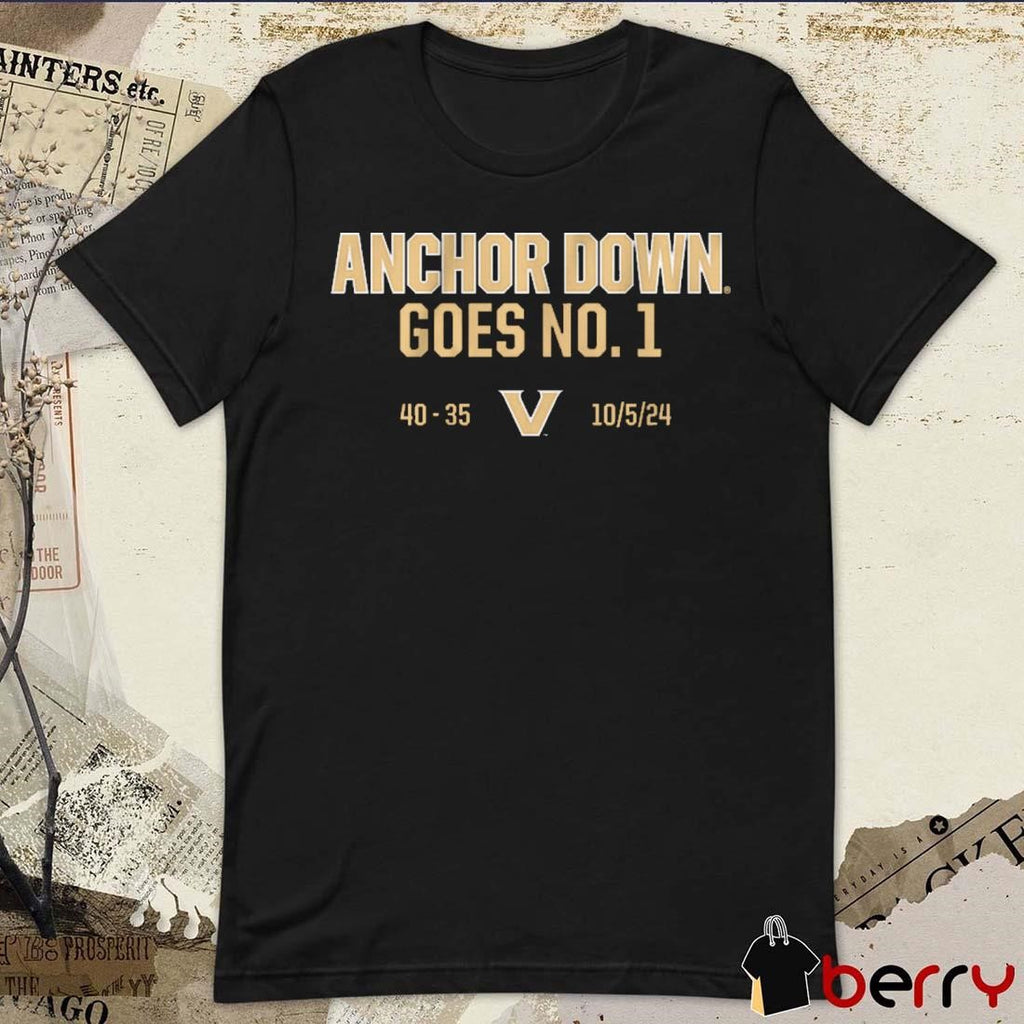 Vanderbilt Commodores Football Anchor Down Goes No. 1 t-shirt