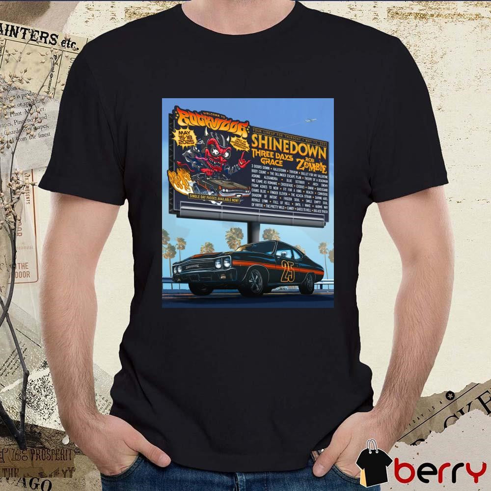 Welcome To Rockville 2025 Your Lineup For Thursday May 15-18 2025 Three Days Grace, Rob Zombie Poster t-shirt