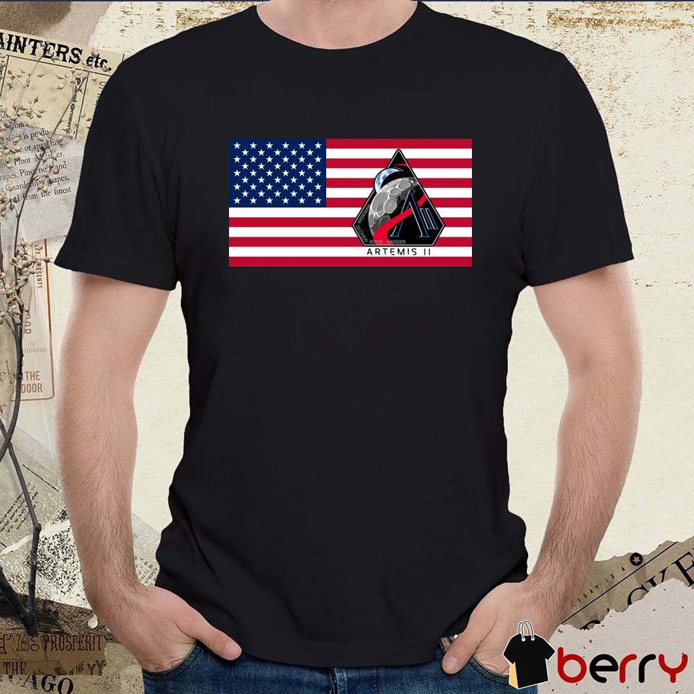 Wiseman Glover Koch Hansen Godspeed Artemis II USA Flag Logo t-shirtWiseman Glover Koch Hansen Godspeed Artemis II USA Flag Logo t-shirt