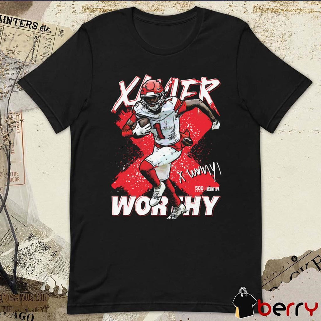 Xavier Worthy Kansas City Chiefs Football NFLPA Cross Signature Painting t-shirt