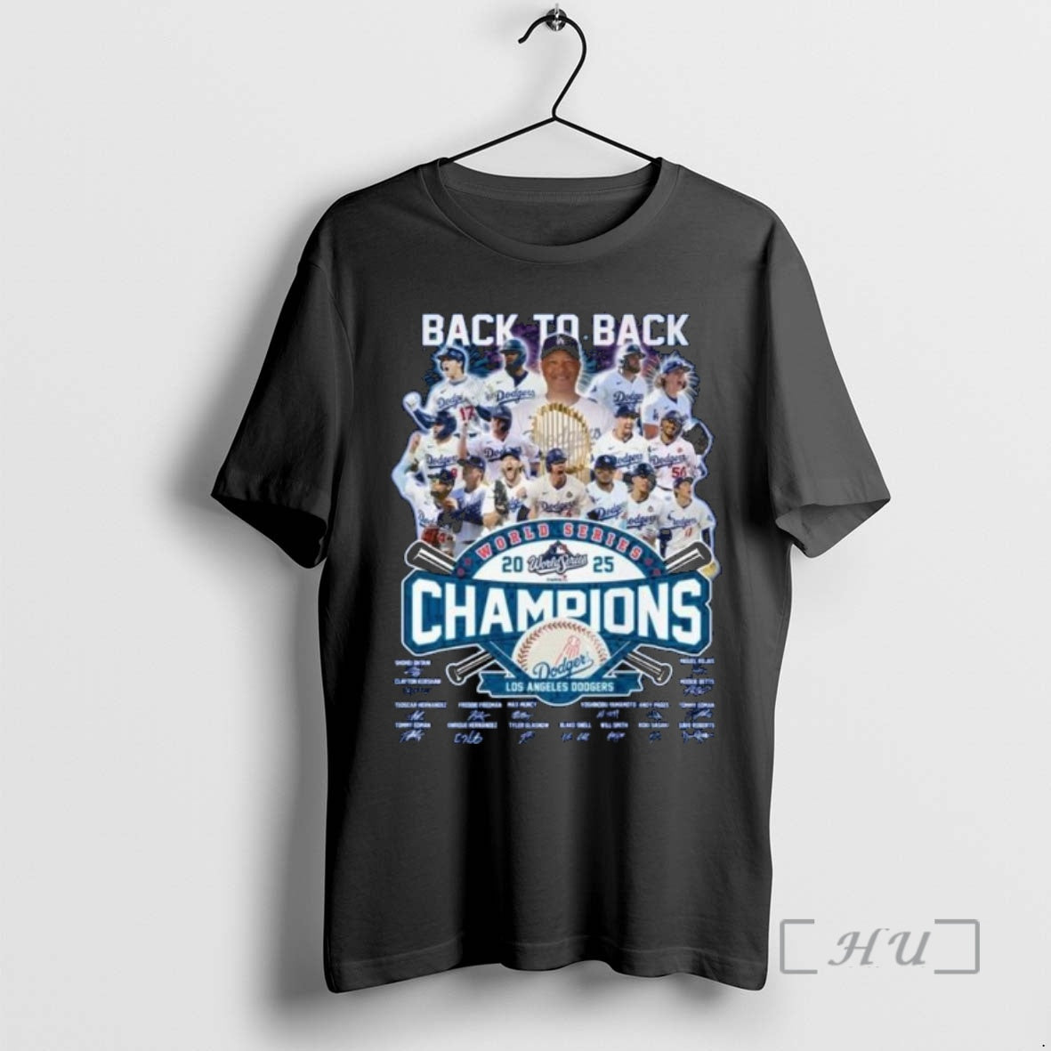 Officials Back To Back World Series 2025 Champions Los Angeles Dodgers Players Signatures Fireworks Premium T-Shirts,...