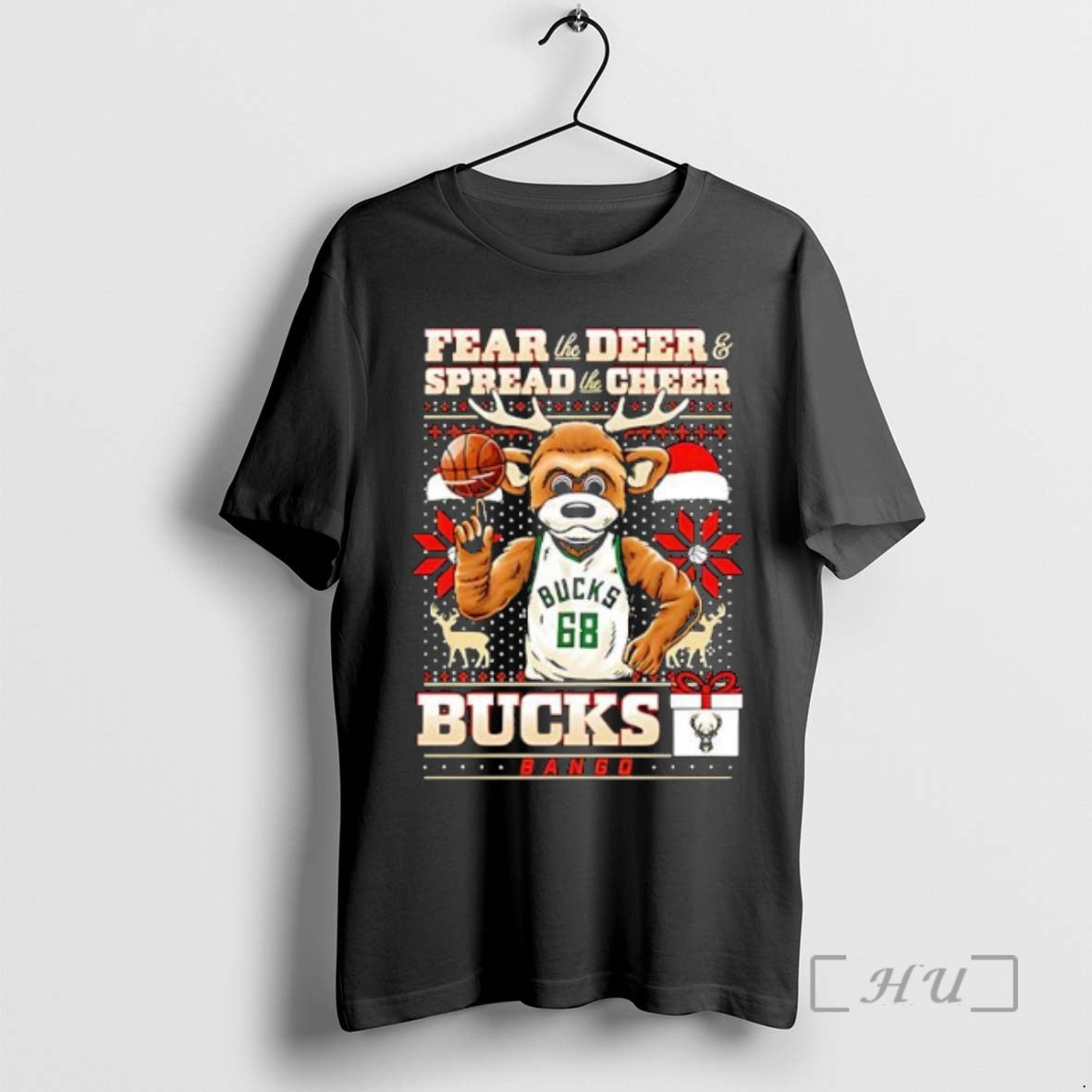 Officials Bango Mascot Fear The Deer And Spread The Cheer Bucks Ugly Christmas Premium T-Shirts, Hoodie, Sweatshirt